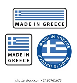 Made in Greece stamp set, isolated on white background, vector illustration.