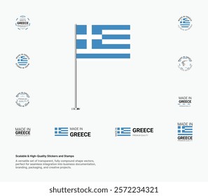 Made in Greece Stamps, Flag, Tags, labels, Seals, Icons. Creative Designs for Branding and Packaging