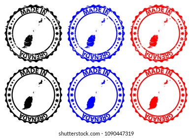 Made in Grenada - rubber stamp - vector, Grenada map pattern - black, blue and red