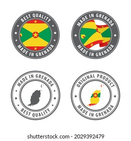 Hecho en Granada - conjunto de etiquetas, sellos, insignias, con el mapa y bandera de Granada. La mejor calidad. Producto original. Ilustración del vector