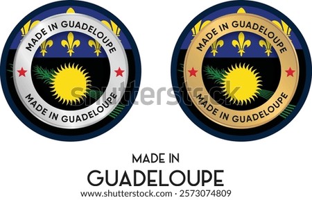 Made in Guadeloupe. Premium labels, stickers, pointer, badge and symbol of Guadeloupe flag icon. Collection vector illustration