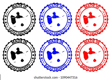 Made in Guadeloupe - rubber stamp - vector, Guadeloupe map pattern - black, blue and red