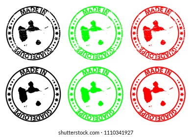 Made in Guadeloupe - rubber stamp - vector, Guadeloupe map pattern - black, green and red