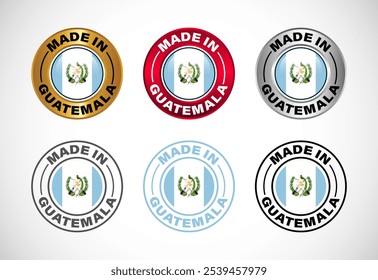 Made in Guatemala label icon with flag. Icon set for business, badge, seal, sticker, logo, and symbol