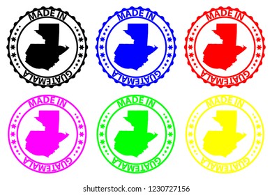 Made in Guatemala - rubber stamp - vector, Guatemala map pattern - black, blue, green, yellow, purple and red