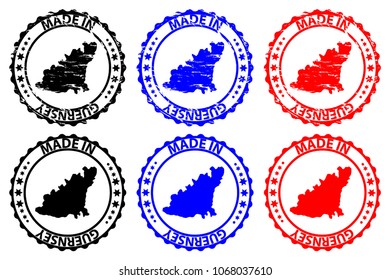 Made in Guernsey - rubber stamp - vector, Guernsey map pattern - black, blue and red