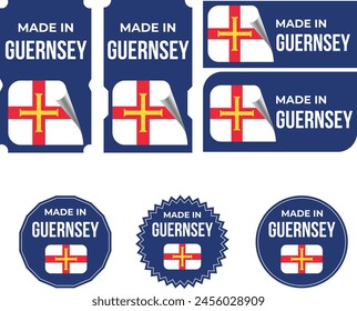 Made in Guernsey, vector logos with Guernsey flag painted circles and stripe