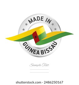 Made in Guinea Bissau. Guinea Bissau flag ribbon with circle silver ring seal stamp icon. Guinea Bissau sign label vector isolated on white background