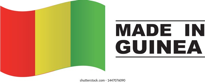 Made in Guinea collection of ribbon, label, stickers, badge, icon and page curl with Guinea flag symbol. Vector illustration isolated on white background.  Stamp with Made in Guinea text.