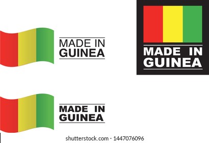 Made in Guinea collection of ribbon, label, stickers, badge, icon and page curl with Guinea flag symbol. Vector illustration isolated on white background.  Stamp with Made in Guinea text. - Shutterstock ID 1447076096