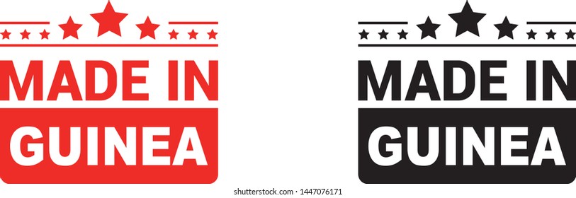 Made in Guinea collection of ribbon, label, stickers, badge, icon and page curl with Guinea flag symbol. Vector illustration isolated on white background.  Stamp with Made in Guinea text.
