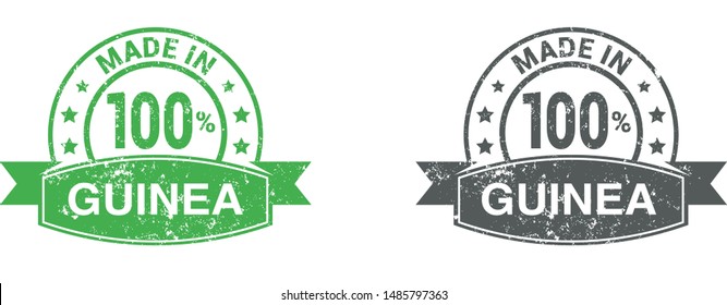 Made in Guinea collection of ribbon, label, stickers, badge, icon and page curl with Guinea flag symbol. Vector illustration isolated on white background.  Stamp with Made in Guinea text.