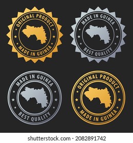 Made in Guinea - gold and silver stamp set. Best quality. Original product. Vector illustration