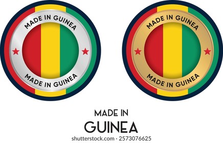 Made in Guinea. Premium labels, stickers, pointer, badge and symbol of Guinea flag icon. Collection vector illustration