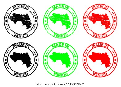 Made in Guinea - rubber stamp - vector, Guinea map pattern - black, green and red