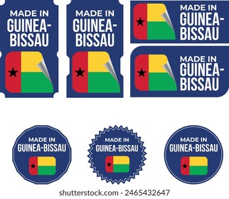 Made in Guinea-Bissau. Guinea-Bissau flag, Tag, Seal, Stamp, Flag, Icon vector