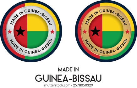 Made in Guinea-Bissau. Premium labels, stickers, pointer, badge and symbol of Guinea-Bissau flag icon. Collection vector illustration