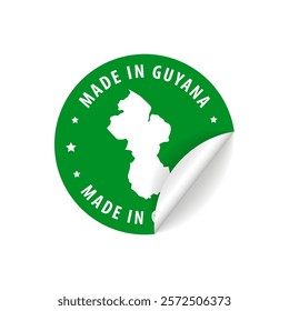 Made in Guyana - Country Map Sticker. Best Quality. Original Product. Vector illustration.