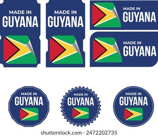 Hergestellt in Guyana. Guyana Flagge, Tag, Siegel, Stempel, Flagge, Icon Vektorgrafik