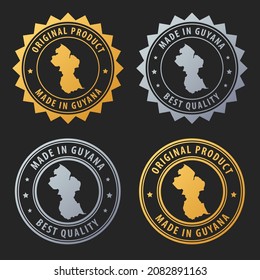 Made in Guyana - gold and silver stamp set. Best quality. Original product. Vector illustration