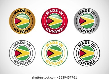 Made in Guyana label icon with flag. Icon set for business, badge, seal, sticker, logo, and symbol
