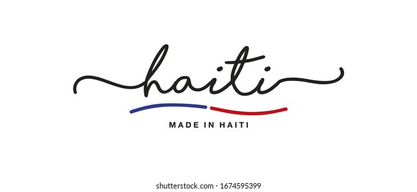 Made in Haiti handwritten calligraphic lettering logo sticker flag ribbon banner