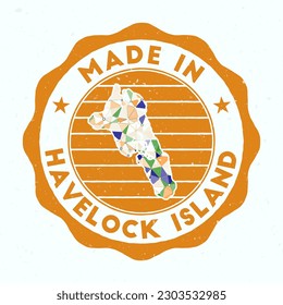 Made In Havelock Island. Round stamp. Seal of Havelock Island with border shape. Vintage badge with circular text and stars. Vector illustration.