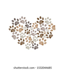 Made of heart doodle brown paw print