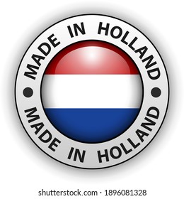Icono 3D hecho en Holanda, botón brillante vectorial.