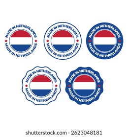Made in Holland Label Icon Set - Emblemas de vetor e símbolos com bandeira holandesa para produtos da Holanda