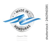 Made in Honduras. Honduras flag ribbon with circle silver ring seal stamp icon. Honduras sign label vector isolated on white background