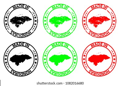 Made in Honduras - rubber stamp - vector, Honduras map pattern - black, green and red