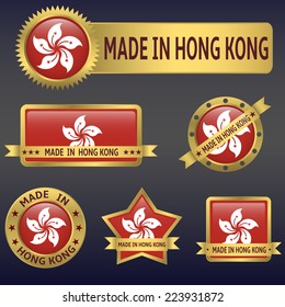 made in Hong Kong labels,stickers,flags. Vector illustration.