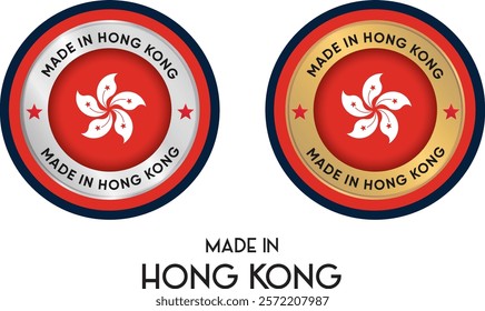 Made in Hong Kong. Premium labels, stickers, pointer, badge and symbol of Hong Kong flag icon. Collection vector illustration