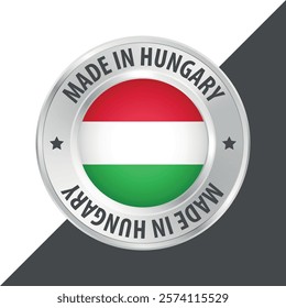 Made in Hungary badge logo flag sticker 3d vector illustration isolated on white