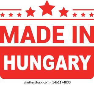 Made in Hungary collection of ribbon, label, stickers, badge, icon and page curl with Hungary flag symbol. Vector illustration isolated on white background.  Stamp with Made in Hungary text.
