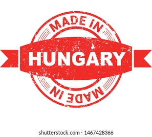 Made in Hungary collection of ribbon, label, stickers, badge, icon and page curl with Hungary flag symbol. Vector illustration isolated on white background.  Stamp with Made in Hungary text.
