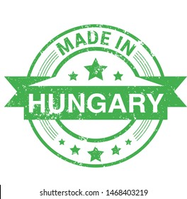 Made in Hungary collection of ribbon, label, stickers, badge, icon and page curl with Hungary flag symbol. Vector illustration isolated on white background.  Stamp with Made in Hungary text.