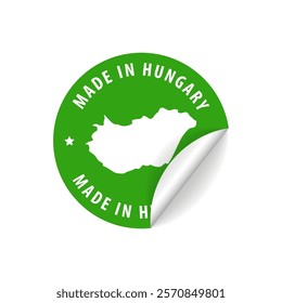 Made in Hungary - Country Map Sticker. Best Quality. Original Product. Vector illustration.