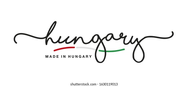 Made in Hungary handwritten calligraphic lettering logo sticker flag ribbon banner