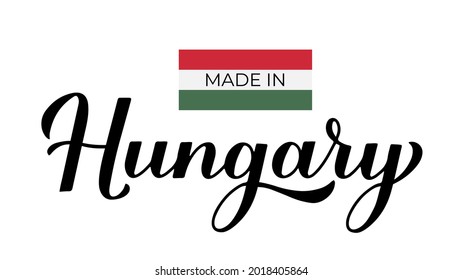 Hecho en Hungría a mano. Icono vectorial de marca de calidad. Grabado a mano de caligrafía. Perfecto para el diseño del logotipo, etiquetas, insignias, pegatinas, emblemas, paquetes de productos, etc.