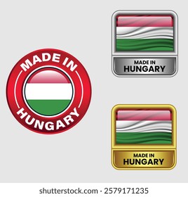 Made in Hungary icon set isolated on Gray background.  Hungary product label