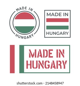 hecho en Hungría conjunto de iconos, etiquetas de productos de Hungría