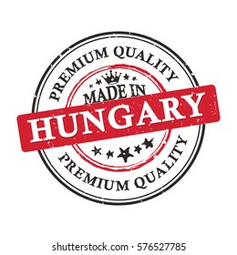 Made in Hungary, Premium quality, because we care - label / icon / badge. Print colors (CMYK) used