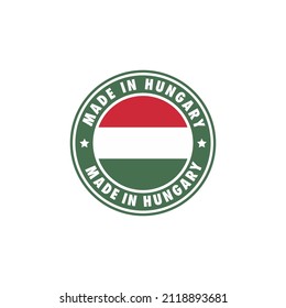 Made in Hungary round label icon. stamp, sign, sticker, badge, symbol, emblem, logo print with hungarian flag. Vector illustration EPS 10.