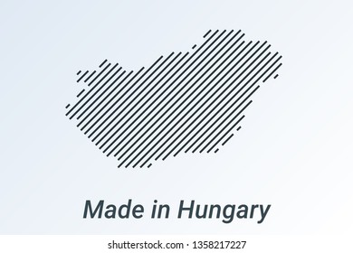 Made in Hungary, striped map in a black strip on a silver background. vector illustration