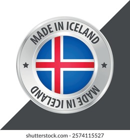 Made in Iceland badge logo flag sticker 3d vector illustration isolated on white