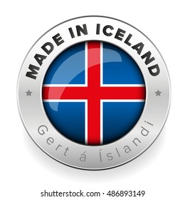 Made in Iceland button steel vector