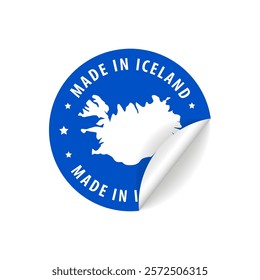 Made in Iceland - Country Map Sticker. Best Quality. Original Product. Vector illustration.