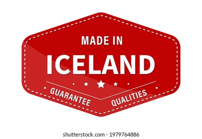 MADE IN ICELAND, guarantee quality. Label, sticker or trademark. Vector illustration. Flat style.